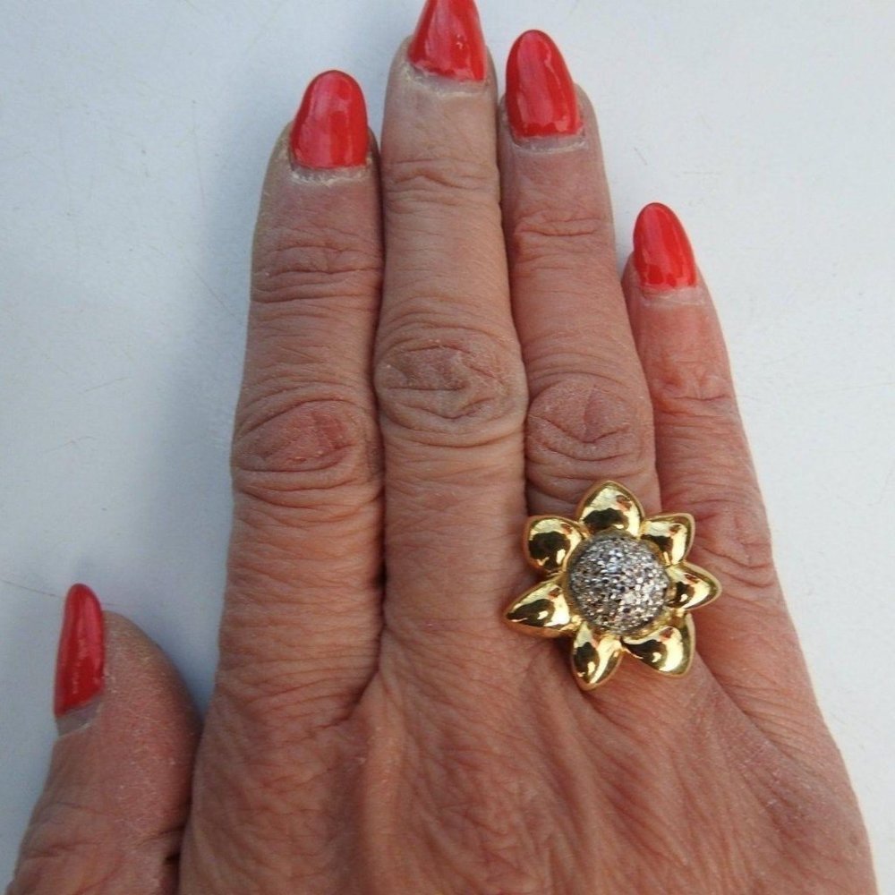 Stylish Women's Flower Statement Ring, Vermeil Si… - image 1